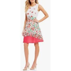 NWT Karl Lagerfeld Womens Size 6 Pink Floral Fit & Flare Tiered Floral Dress NEW
